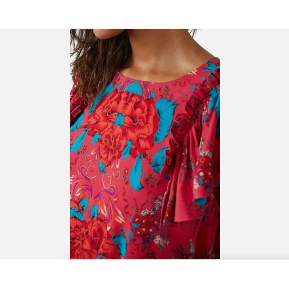 NWT Free People Yara Floral Mini Dress Rose Flowy Flutter Sleeves Pocket M - Picture 4 of 12